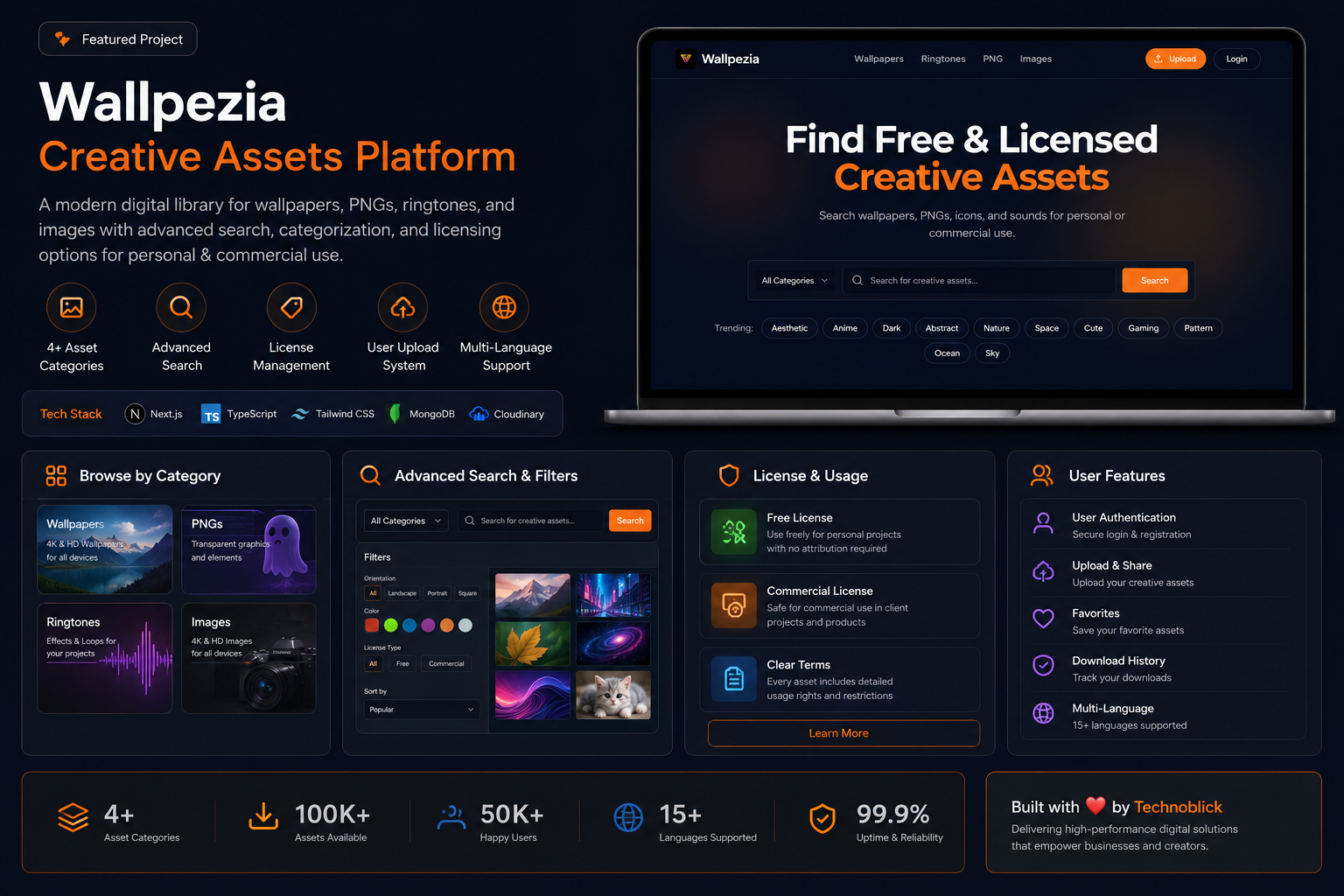 Wallpezia web platform showing wallpaper and ringtone download gallery